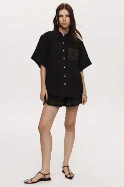 Alisa Short Black Embroidery
