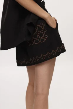 Alisa Short Black Embroidery