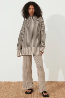 Black Stripe Chunky Knit Pant