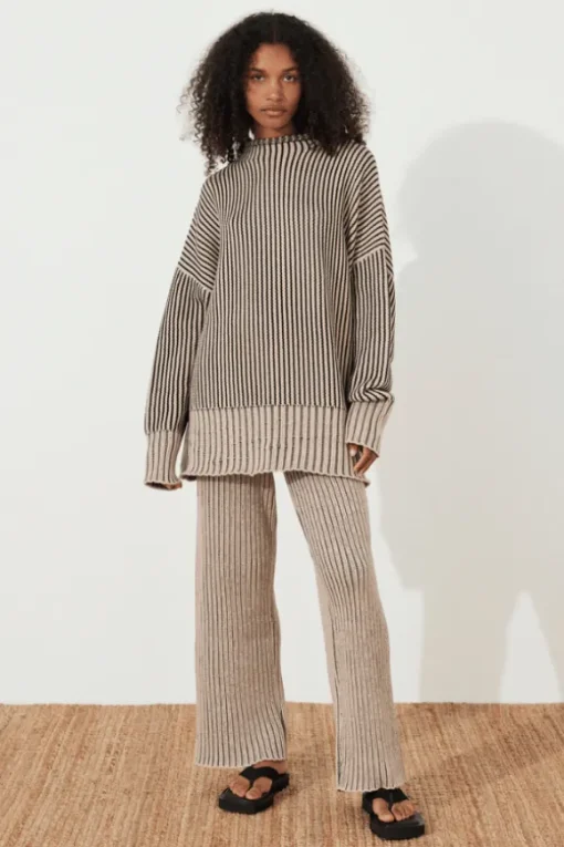 Black Stripe Chunky Knit Pant