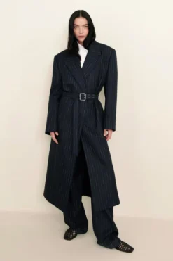 Clemence Blazer Coat Navy Pinstripe