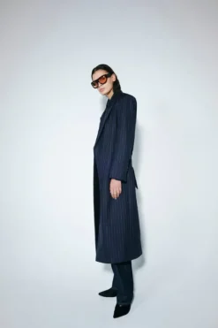 Clemence Blazer Coat Navy Pinstripe