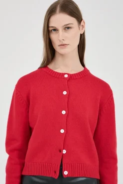 Cotton Wool Knit Cardigan Red