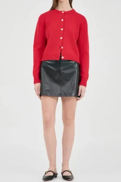 Cotton Wool Knit Cardigan Red