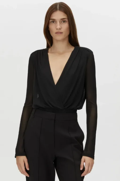 Ervina V Neck Bodysuit Black