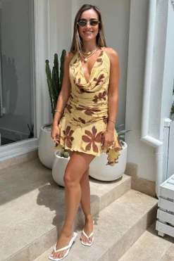 Harlow Halter Dress Butter Floral