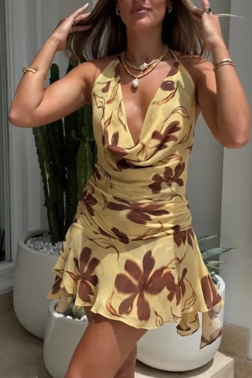 Harlow Halter Dress Butter Floral