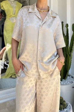 Jaquard Satin Resort Shirt Sand