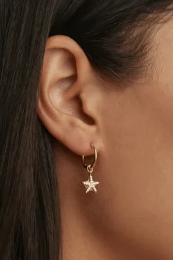 18k Gold Vermeil Gold By The Sea Crystal Starfish Hoops