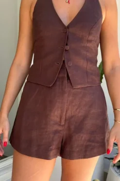 Luna Linen Shorts Chocolate