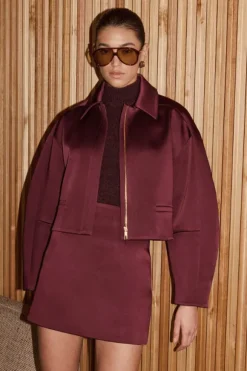 Merlot Cropped Jacket Burgundy