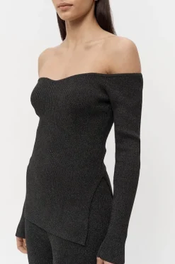 Nellie Off Shoulder Sparkle Knit Top Black