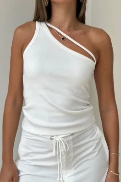One Shoulder Strap Tank White