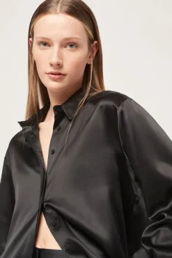 Relaxed Silk Boy Shirt Black