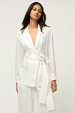 Relaxed Silk Wrap Shirt White