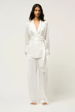Relaxed Silk Wrap Shirt White