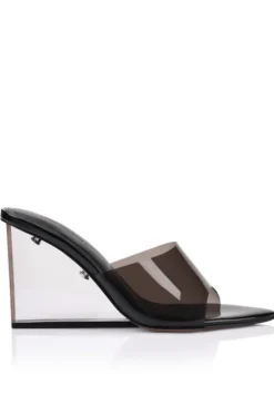 Sara Wedge Lucite u0026 Black Leather
