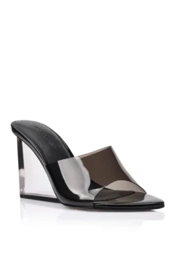Sara Wedge Lucite u0026 Black Leather