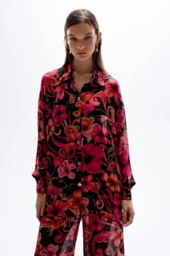 Solace Button Up Shirt Hibiscus Pink