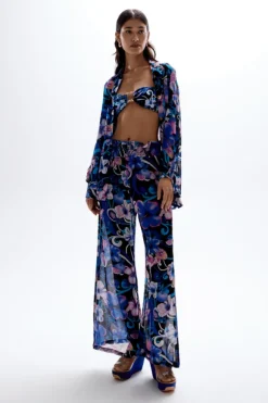 Solace Button Up Shirt Hibiscus Blue
