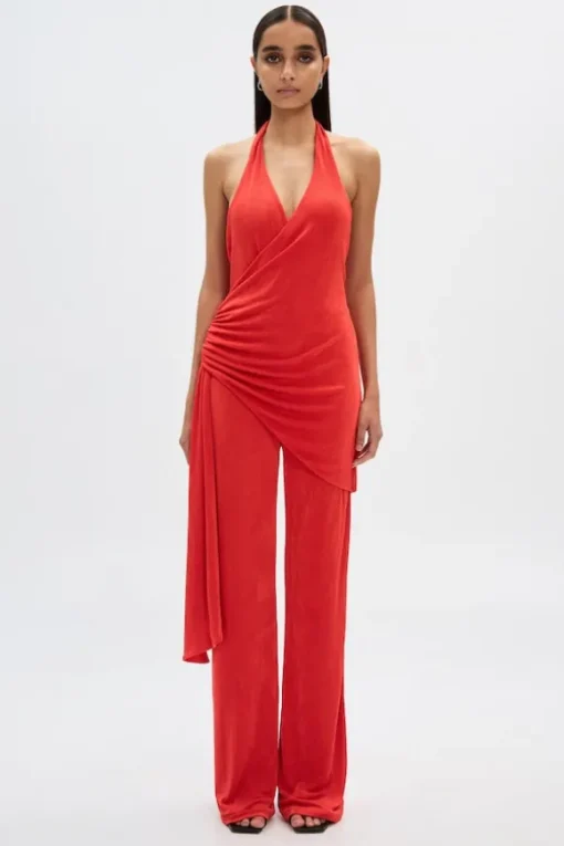 The 'Halle' Jersey Jumpsuit Tomato Red