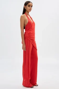 The 'Halle' Jersey Jumpsuit Tomato Red